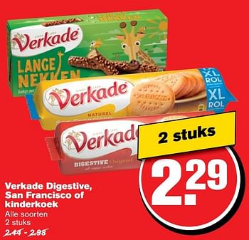 Aanbiedingen Verkade digestive, san francisco of kinderkoek - Verkade - Geldig van 21/02/2017 tot 28/02/2017 bij Hoogvliet