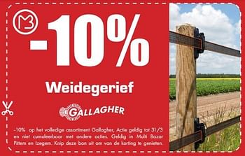 Aanbiedingen -10% weidegerief - Gallagher - Geldig van 26/02/2017 tot 31/03/2017 bij Multi Bazar