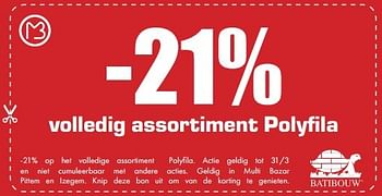 Aanbiedingen -21% volledig assortiment polyfila - Polyfilla - Geldig van 26/02/2017 tot 31/03/2017 bij Multi Bazar