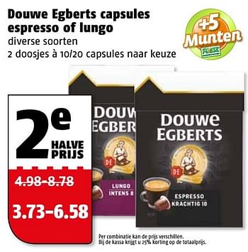 Aanbiedingen Douwe egberts capsules espresso of lungo - Douwe Egberts - Geldig van 20/02/2017 tot 26/02/2017 bij Poiesz