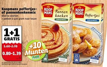 Aanbiedingen Koopmans poffertjes- of pannenkoekenmix - Koopmans - Geldig van 20/02/2017 tot 26/02/2017 bij Poiesz