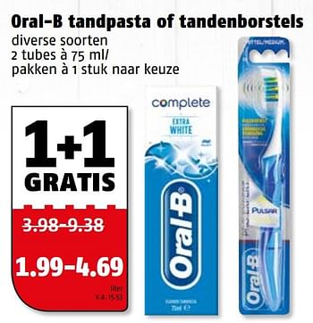Aanbiedingen Oral-b tandpasta of tandenborstels - Oral-B - Geldig van 20/02/2017 tot 26/02/2017 bij Poiesz