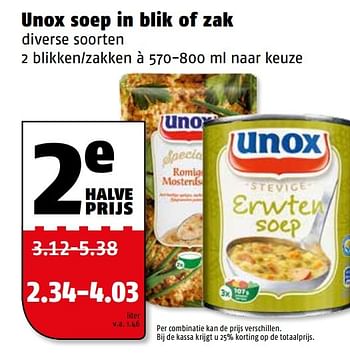 Aanbiedingen Unox soep in blik of zak - Unox - Geldig van 20/02/2017 tot 26/02/2017 bij Poiesz