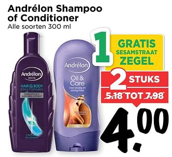 Aanbiedingen Andrélon shampoo of conditioner - Andrelon - Geldig van 26/02/2017 tot 04/03/2017 bij Vomar