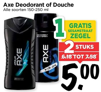 Aanbiedingen Axe deodorant of douche - Axe - Geldig van 26/02/2017 tot 04/03/2017 bij Vomar