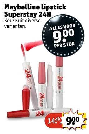 Aanbiedingen Maybelline lipstick superstay 24h - Maybelline - Geldig van 21/02/2017 tot 05/03/2017 bij Kruidvat