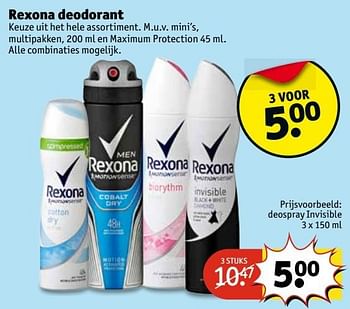 Aanbiedingen Rexona deodorant deospray invisible - Rexona - Geldig van 21/02/2017 tot 05/03/2017 bij Kruidvat