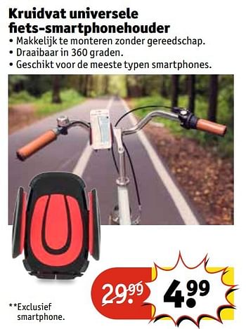 Aanbiedingen Kruidvat universele fiets-smartphonehouder - Huismerk - Kruidvat - Geldig van 21/02/2017 tot 05/03/2017 bij Kruidvat