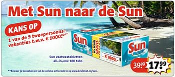 Aanbiedingen Sun vaatwastabletten all-in-one - Sun - Geldig van 21/02/2017 tot 05/03/2017 bij Kruidvat