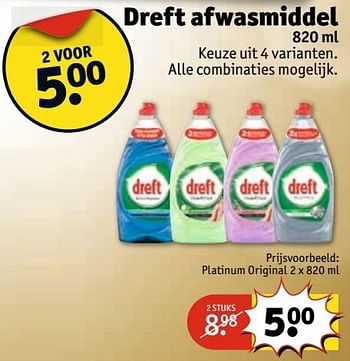 Aanbiedingen Dreft afwasmiddel platinum original - Dreft - Geldig van 21/02/2017 tot 05/03/2017 bij Kruidvat