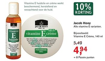 Aanbiedingen Jacob hooy vitamine e crème - Jacob Hooy - Geldig van 13/02/2017 tot 05/03/2017 bij Holland & Barrett