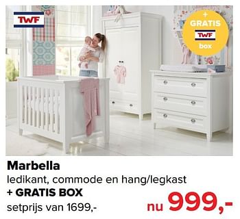 Aanbiedingen Marbella ledikant, commode en hang-legkast - TWF - Geldig van 01/02/2017 tot 05/03/2017 bij Baby-Dump