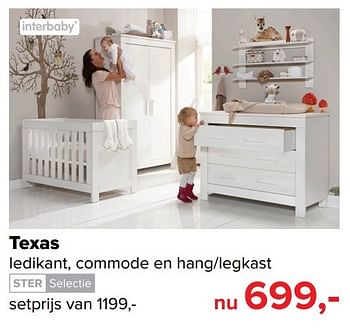 Aanbiedingen Texas ledikant, commode en hang-legkast - Interbaby - Geldig van 01/02/2017 tot 05/03/2017 bij Baby-Dump