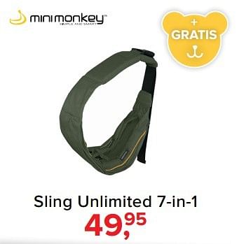 Aanbiedingen Sling unlimited 7-in-1 - MiniMonkey - Geldig van 01/02/2017 tot 05/03/2017 bij Baby-Dump