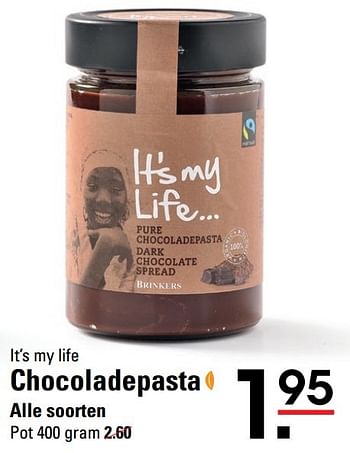 Aanbiedingen It`s my life chocoladepasta - It's My Life - Geldig van 15/02/2017 tot 06/03/2017 bij Sligro