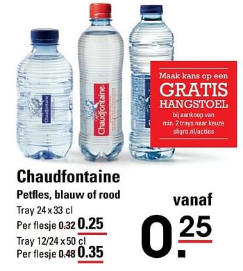 Aanbiedingen Chaudfontaine petfles, blauw of rood - Chaudfontaine - Geldig van 15/02/2017 tot 06/03/2017 bij Sligro