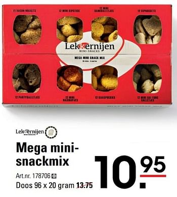 Aanbiedingen Mega minisnackmix - Lekkernijen - Geldig van 15/02/2017 tot 06/03/2017 bij Sligro