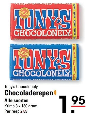 Aanbiedingen Tony`s chocolonely chocoladerepen - Tony's - Geldig van 15/02/2017 tot 06/03/2017 bij Sligro