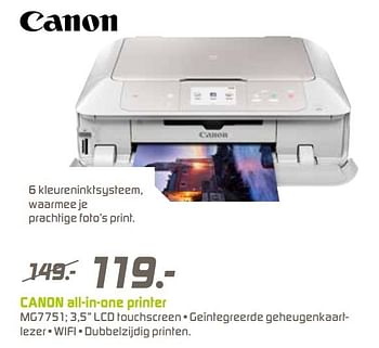 Aanbiedingen Canon all-in-one printer mg7751 - Canon - Geldig van 20/02/2017 tot 05/03/2017 bij BCC