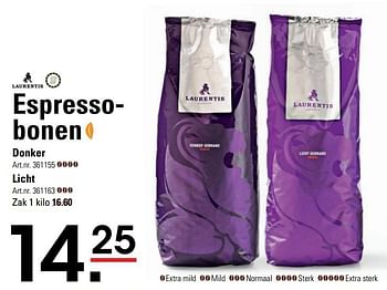 Aanbiedingen Espresso- bonen donker - Laurentis - Geldig van 15/02/2017 tot 06/03/2017 bij Sligro