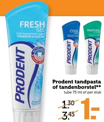 Aanbiedingen Prodent tandpasta of tandenborstel - Prodent - Geldig van 27/02/2017 tot 05/03/2017 bij Coop