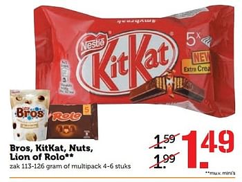 Aanbiedingen Bros, kitkat, nuts, lion of rolo - Nestlé - Geldig van 27/02/2017 tot 05/03/2017 bij Coop