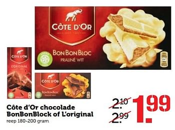 Aanbiedingen Côte d`or chocolade bonbonblock of l`original - Cote D'Or - Geldig van 27/02/2017 tot 05/03/2017 bij Coop