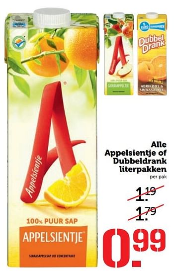Aanbiedingen Alle appelsientje of dubbeldrank literpakken - Appelsientje - Geldig van 27/02/2017 tot 05/03/2017 bij Coop