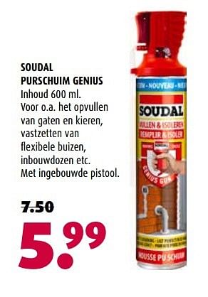 Aanbiedingen Soudal purschuim genius - Soudal - Geldig van 27/02/2017 tot 05/03/2017 bij Hubo