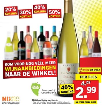 Aanbiedingen 2015 alsace riesling jean cornelius - Witte wijnen - Geldig van 26/02/2017 tot 05/03/2017 bij Lidl