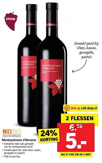 Aanbiedingen Montepulciano d`abruzzo - Rode wijnen - Geldig van 26/02/2017 tot 05/03/2017 bij Lidl