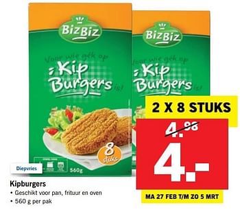 Aanbiedingen Kipburgers - BizBiz - Geldig van 26/02/2017 tot 05/03/2017 bij Lidl