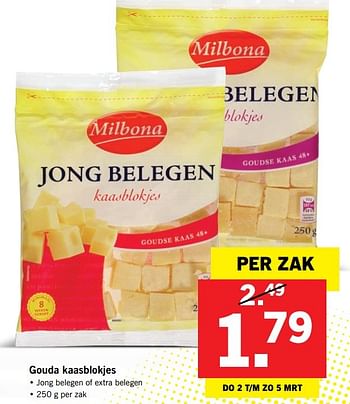 Aanbiedingen Gouda kaasblokjes - Mibona - Geldig van 26/02/2017 tot 05/03/2017 bij Lidl