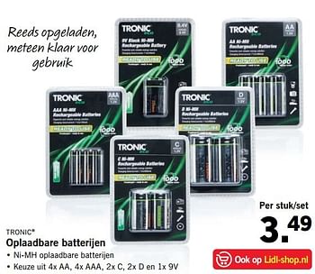 Aanbiedingen Oplaadbare batterijen - Tronic - Geldig van 26/02/2017 tot 05/03/2017 bij Lidl