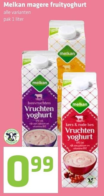 Aanbiedingen Melkan magere fruityoghurt - Melkan - Geldig van 23/02/2017 tot 01/03/2017 bij Attent