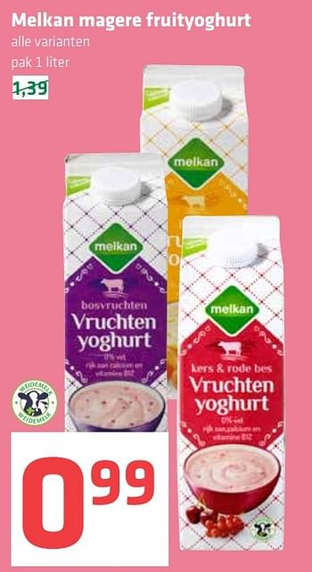 Aanbiedingen Melkan magere fruityoghurt - Melkan - Geldig van 23/02/2017 tot 01/03/2017 bij Spar