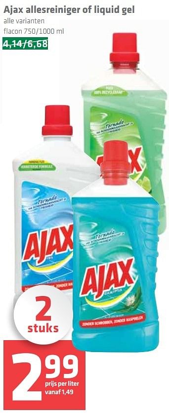 Aanbiedingen Ajax allesreiniger of liquid gel - Ajax - Geldig van 23/02/2017 tot 01/03/2017 bij Spar