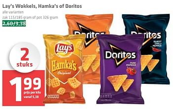 Aanbiedingen Lay`s wokkels, hamka`s of doritos - Doritos - Geldig van 23/02/2017 tot 01/03/2017 bij Spar