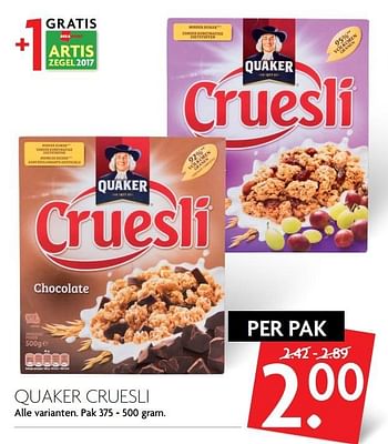 Aanbiedingen Quaker cruesli - Quaker - Geldig van 26/02/2017 tot 04/03/2017 bij Deka Markt