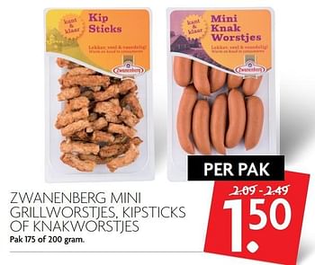 Aanbiedingen Zwanenberg mini grillworstjes, kipsticks of knakworstjes - Zwanenberg - Geldig van 26/02/2017 tot 04/03/2017 bij Deka Markt