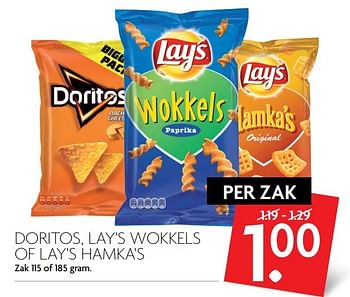 Aanbiedingen Doritos, lay`s wokkels of lay`s hamka`s - Lay's - Geldig van 26/02/2017 tot 04/03/2017 bij Deka Markt