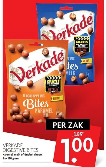 Aanbiedingen Verkade digestive bites karamel, melk of dubbel choco - Verkade - Geldig van 26/02/2017 tot 04/03/2017 bij Deka Markt