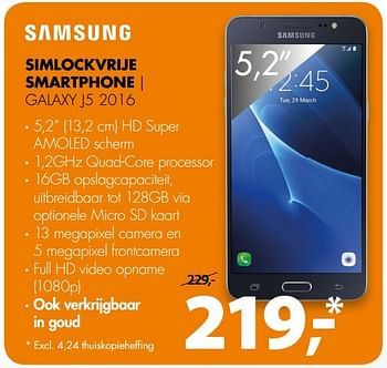 Aanbiedingen Samsung simlockvrije smartphone galaxy j5 2016 - Samsung - Geldig van 26/02/2017 tot 05/03/2017 bij Expert