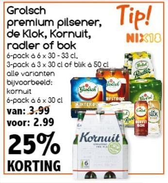 Aanbiedingen Grolsch premium pilsener, de klok, kornuit, radler of bok - Huismerk - Agrimarkt - Geldig van 27/02/2017 tot 04/03/2017 bij Agrimarkt