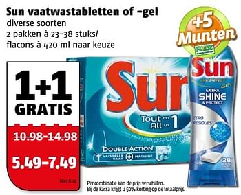 Aanbiedingen Sun vaatwastabletten of -gel - Sun - Geldig van 27/02/2017 tot 05/03/2017 bij Poiesz