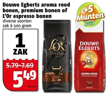 Aanbiedingen Douwe egberts aroma rood bonen, premium bonen of l`or espresso bonen - Douwe Egberts - Geldig van 27/02/2017 tot 05/03/2017 bij Poiesz