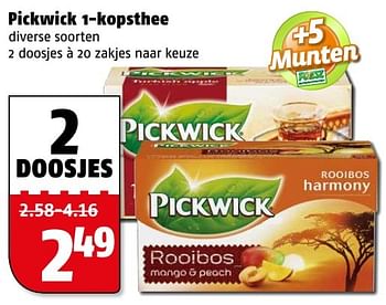 Aanbiedingen Pickwick 1-kopsthee - Pickwick - Geldig van 27/02/2017 tot 05/03/2017 bij Poiesz