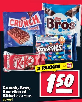 Aanbiedingen Crunch, bros, smarties of kitkat - Nestlé - Geldig van 27/02/2017 tot 05/03/2017 bij Nettorama