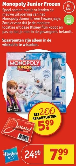 Aanbiedingen Monopoly junior frozen - Hasbro - Geldig van 28/02/2017 tot 05/03/2017 bij Kruidvat