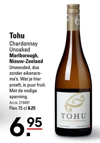 Aanbiedingen Tohu chardonnay unoaked marlborough, nieuw-zeeland - Witte wijnen - Geldig van 15/02/2017 tot 06/03/2017 bij Sligro